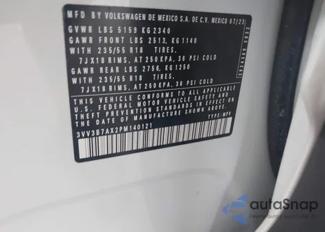 2023 Volkswagen Tiguan 2.0T Se из США, поврежденный, VIN 3VV3B7AX2PM140121